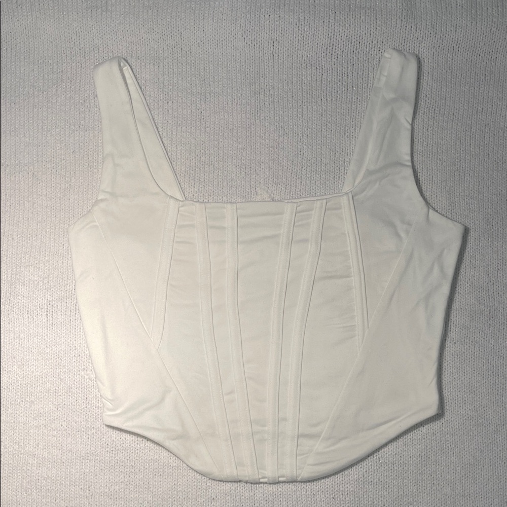 Women White Corset Style Top cotton and spandex med